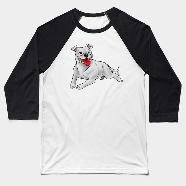 Dog - Staffordshire Bull Terrier - White Baseball T-Shirt by Jen's Dogs Custom Gifts and Designs